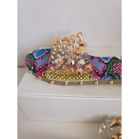 Cape Robbin Rainbow Snakeskin Spike Studded Clear Slip On Slide Sandals Shoes 7 - Picture 4 of 9